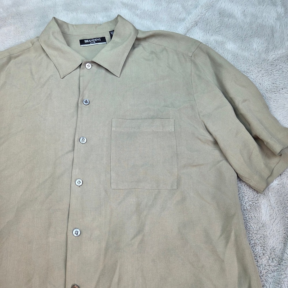 Brandini Silk Shirt Mens Medium Sage‎ Green Short Sleeve Button Down Textured